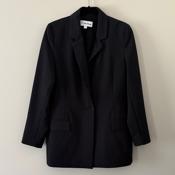 The Drop Women's Blake Long Blazer Jacket Single Button Classic Black Size M - Picture 2 of 13